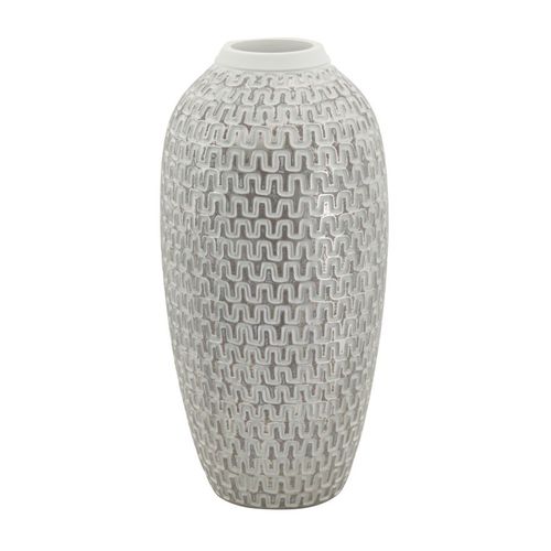 Vase Moderne Wave En Résine Ø 21x43 Cm Décor Médiéval Doré Et Blanc