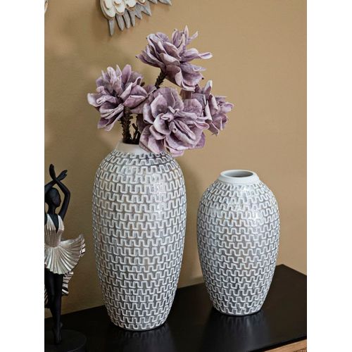 Vase Moderne Wave En Résine Ø 21x43 Cm Décor Médiéval Doré Et Blanc