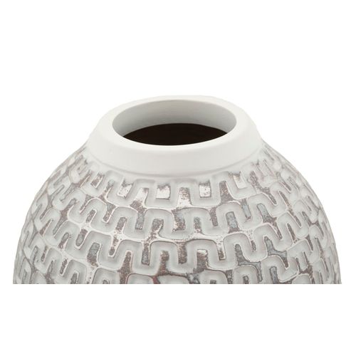 Vase Moderne Wave En Résine Ø 19,5x34 Cm Décor Médiéval Doré Et Blanc