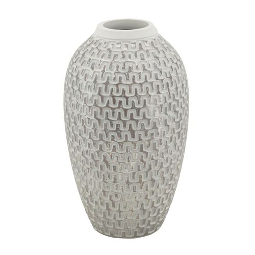 Vase Moderne Wave En Résine Ø 19,5x34 Cm Décor Médiéval Doré Et Blanc