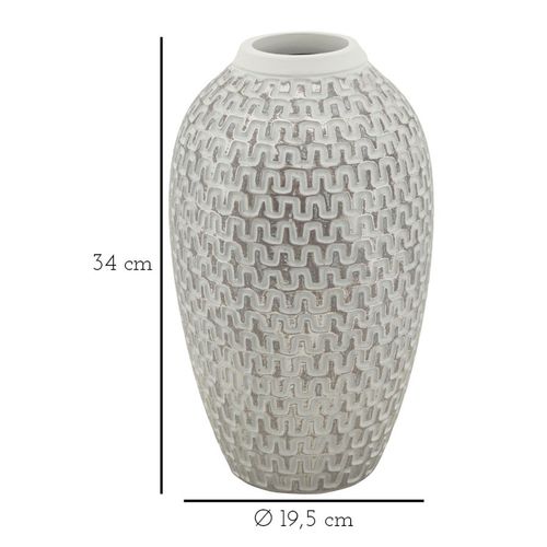Vase Moderne Wave En Résine Ø 19,5x34 Cm Décor Médiéval Doré Et Blanc