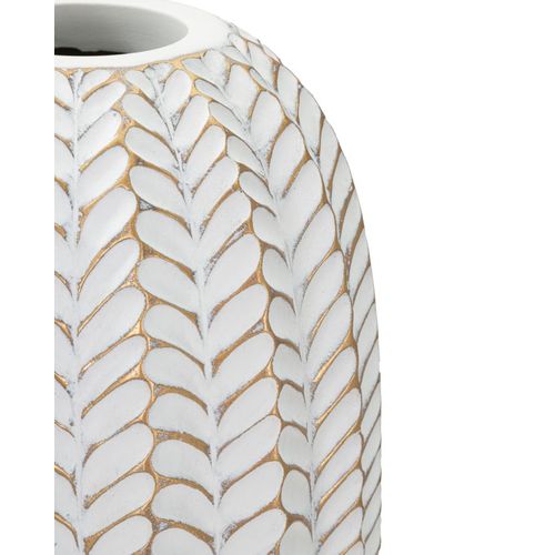 Vase Moderne En Résine Feuille Ø 18,5x46 Cm Décor Doré Et Blanc