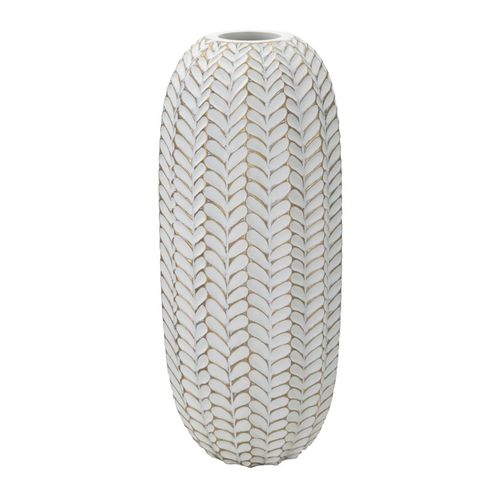 Vase Moderne En Résine Feuille Ø 18,5x46 Cm Décor Doré Et Blanc