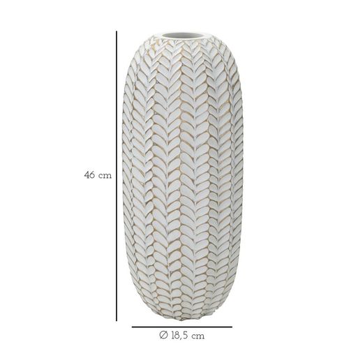 Vase Moderne En Résine Feuille Ø 18,5x46 Cm Décor Doré Et Blanc