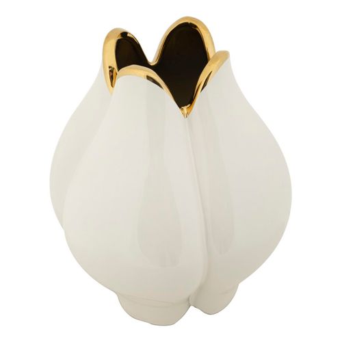 Vase En Céramique Potter Ø 23x27,5 Cm Finition Dorée Design Bouton De Fleur