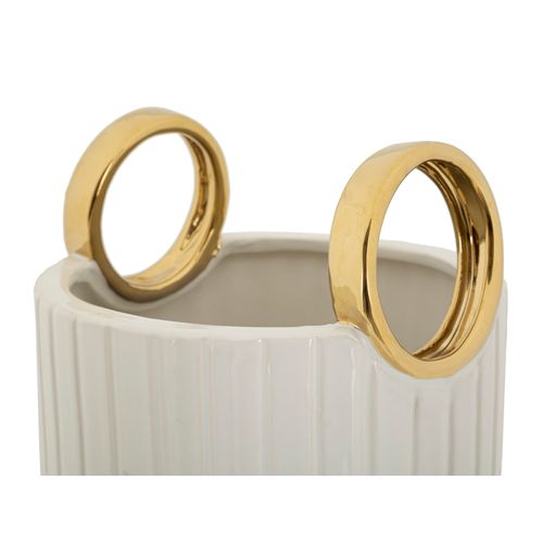 Vase En Céramique Potter Ø 23x27,5 Cm Finition Dorée Design Bouton De Fleur