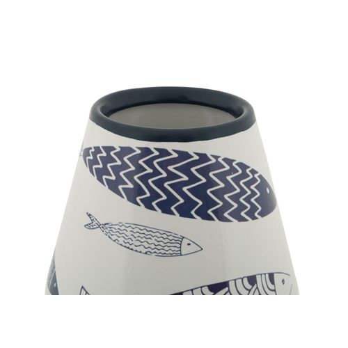 Vase Décoratif Céramique Blanche Poissons Bleus Double Ø14x34 Cm
