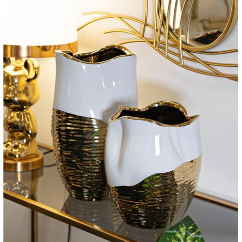 Vase Décoratif En Céramique Blanc Et Doré Ø20x25 Cm Style Moderne Chic