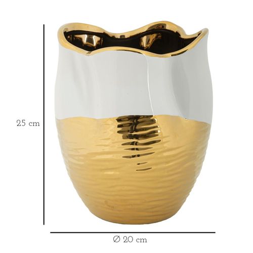 Vase Décoratif En Céramique Blanc Et Doré Ø20x25 Cm Style Moderne Chic