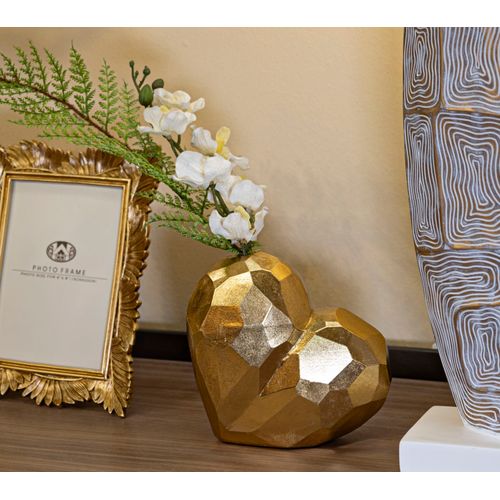 Vase Décoratif Cœur Doré En Résine Style Cubisme 19x18 Cm