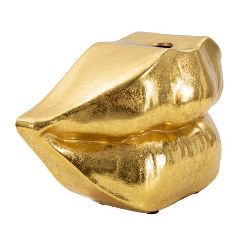 Vase Décoratif Lèvres Dorées En Résine Design Moderne 23x12 Cm