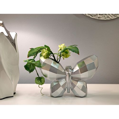 Vase Papillon Argenté En Résine Design Cubiste Décoratif 22x15 Cm