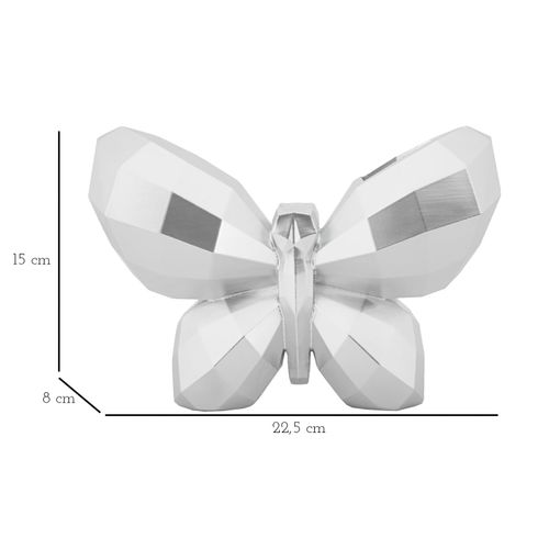 Vase Papillon Argenté En Résine Design Cubiste Décoratif 22x15 Cm