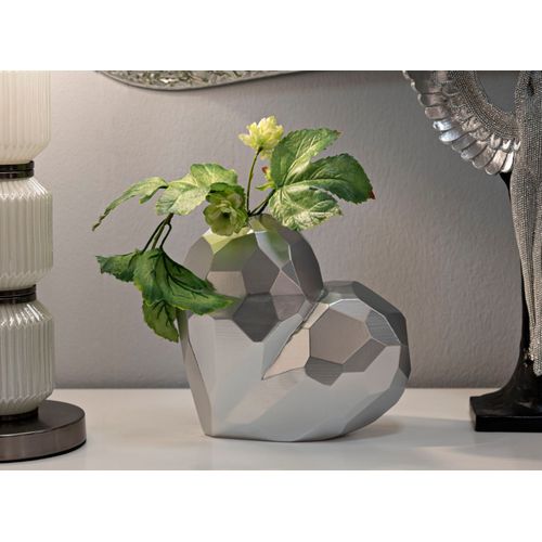 Vase Décoratif Cœur En Résine Argentée Style Cubiste 19x18 Cm