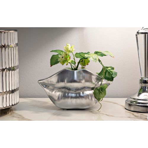 Vase Décoratif Lèvres En Résine Argentée Design Moderne 23x12 Cm
