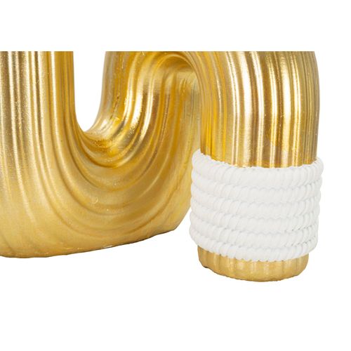 Vase Décoratif En Résine Dorée Et Blanche Lignes Élégantes 30 Cm