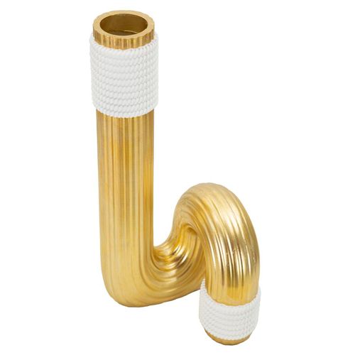 Vase Décoratif En Résine Dorée Et Blanche Lignes Élégantes 30 Cm