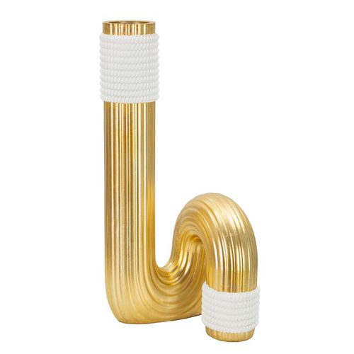 Vase Décoratif En Résine Dorée Et Blanche Lignes Élégantes 30 Cm