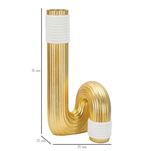 Vase Décoratif En Résine Dorée Et Blanche Lignes Élégantes 30 Cm