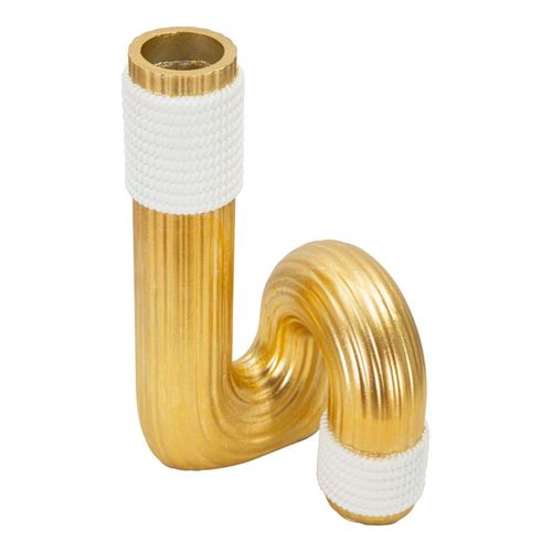 Vase Décoratif En Résine Dorée Et Blanche Lignes Élégantes 25 Cm