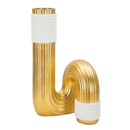 Vase Décoratif En Résine Dorée Et Blanche Lignes Élégantes 25 Cm