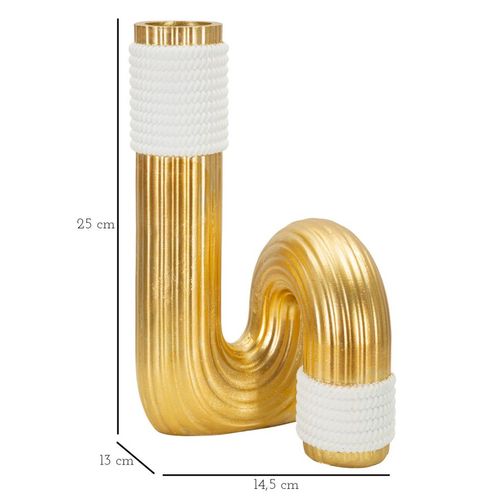 Vase Décoratif En Résine Dorée Et Blanche Lignes Élégantes 25 Cm