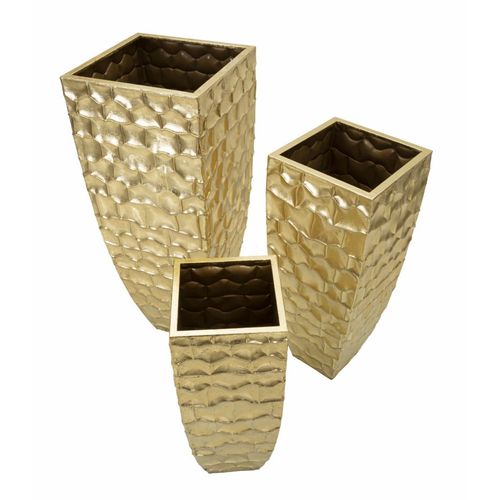 Set 3 Vases Carrés Décoratifs En Métal Doré Avec Reliefs Élégants