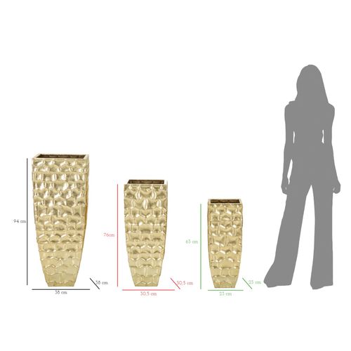 Set 3 Vases Carrés Décoratifs En Métal Doré Avec Reliefs Élégants