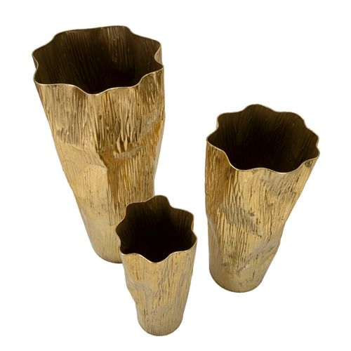 Set 3 Vases Dorés En Métal Design Raffiné Pour Décoration Intérieure