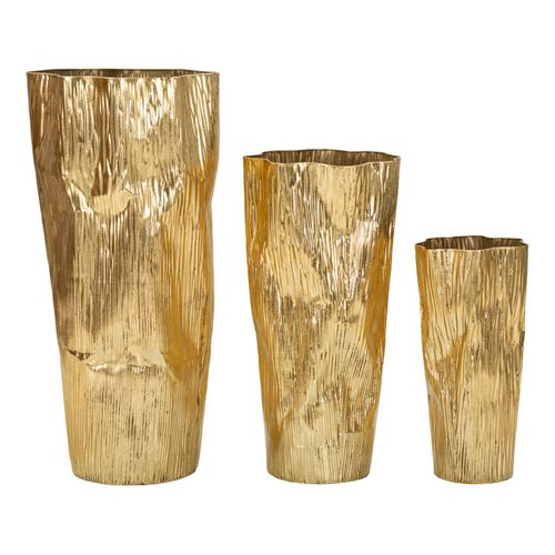Set 3 Vases Dorés En Métal Design Raffiné Pour Décoration Intérieure