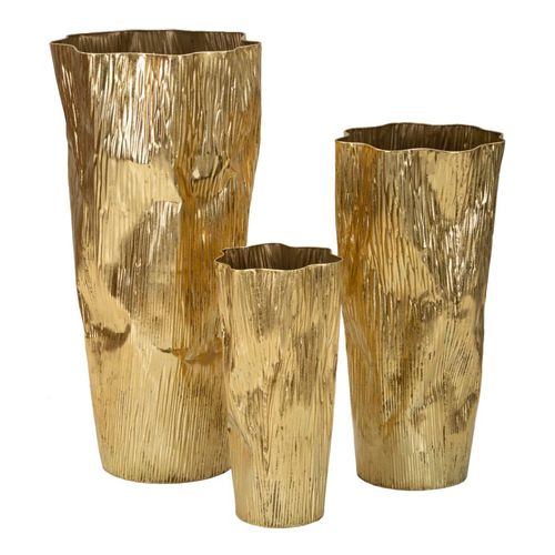 Set 3 Vases Dorés En Métal Design Raffiné Pour Décoration Intérieure