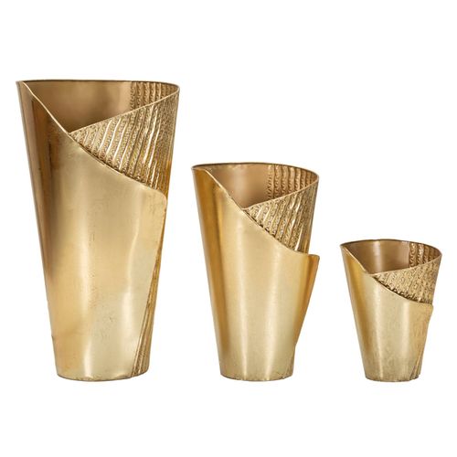 Set 3 Vases Dorés En Métal Design Élégant Pour Décoration Intérieure