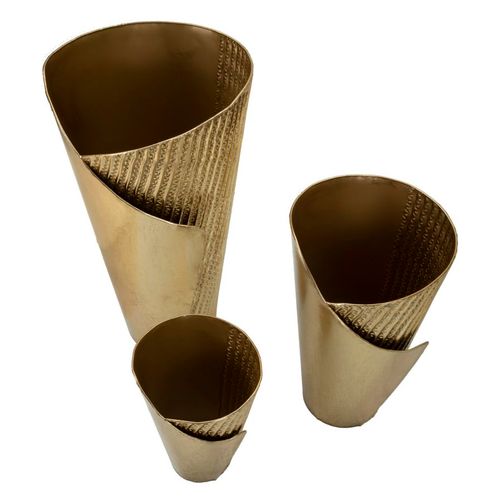 Set 3 Vases Dorés En Métal Design Élégant Pour Décoration Intérieure