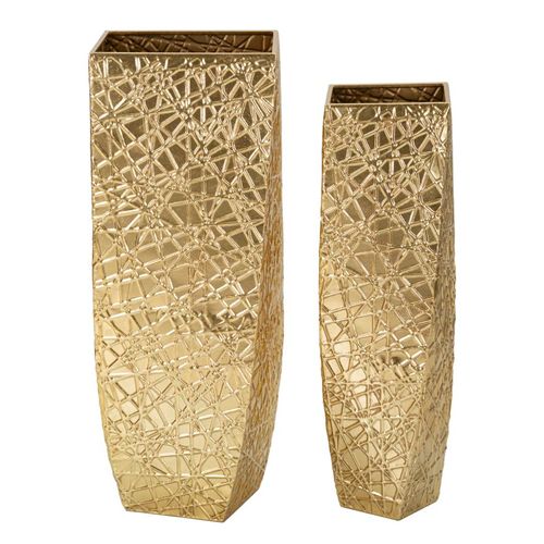 Set 2 Grands Vases Dorés En Métal Avec Texture Linéaire Décorative