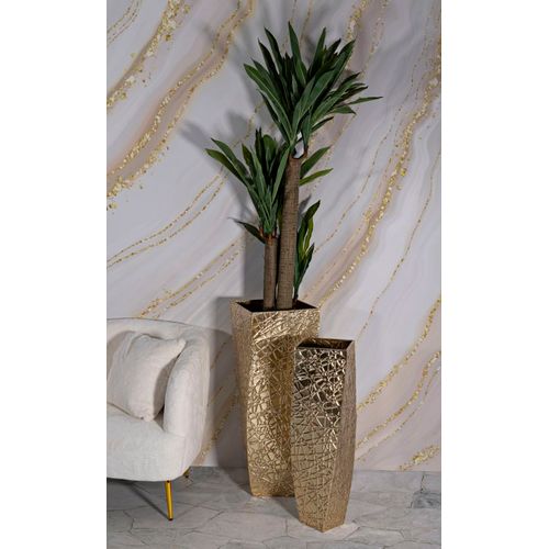 Set 2 Grands Vases Dorés En Métal Avec Texture Linéaire Décorative