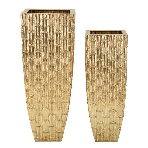 Set 2 Vases Dorés En Métal Avec Texture Géométrique Décorative