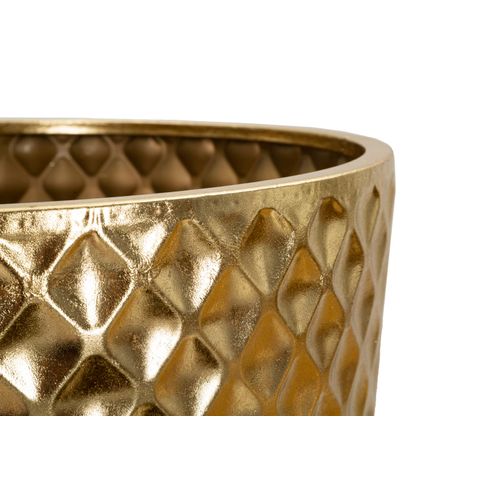 Set 3 Vases Dorés En Métal Avec Texture Géométrique Décorative