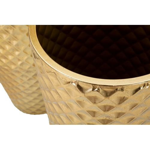 Set 3 Vases Dorés En Métal Avec Texture Géométrique Décorative