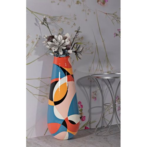 Vase Design Multicolore En Résine Ø37x92 Cm Style Moderne Géométrique