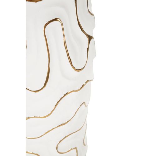Vase En Céramique Blanc Et Doré Ø16x32,5 Cm Design Élégant