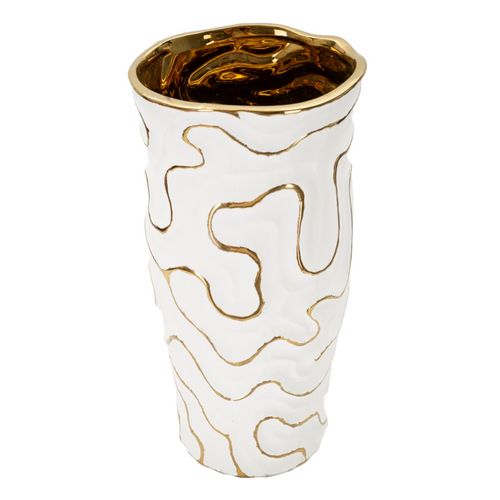Vase En Céramique Blanc Et Doré Ø16x32,5 Cm Design Élégant