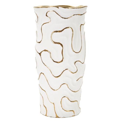 Vase En Céramique Blanc Et Doré Ø16x32,5 Cm Design Élégant