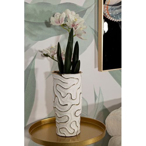 Vase En Céramique Blanc Et Doré Ø16x32,5 Cm Design Élégant