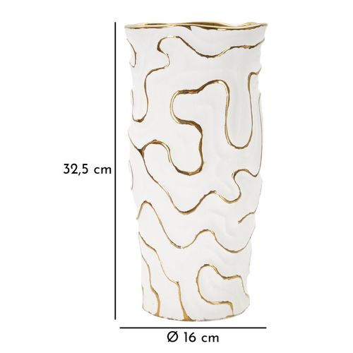 Vase En Céramique Blanc Et Doré Ø16x32,5 Cm Design Élégant