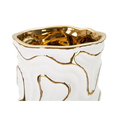Vase En Céramique Blanc Et Doré Ø12,5x25 Cm Décor Moderne