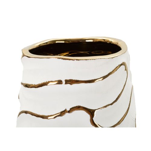 Vase En Céramique Blanc Et Doré Ø14,5x39,5 Cm Style Moderne