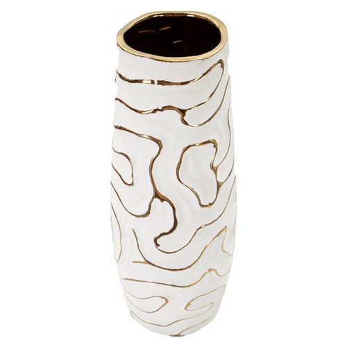 Vase En Céramique Blanc Et Doré Ø14,5x39,5 Cm Style Moderne