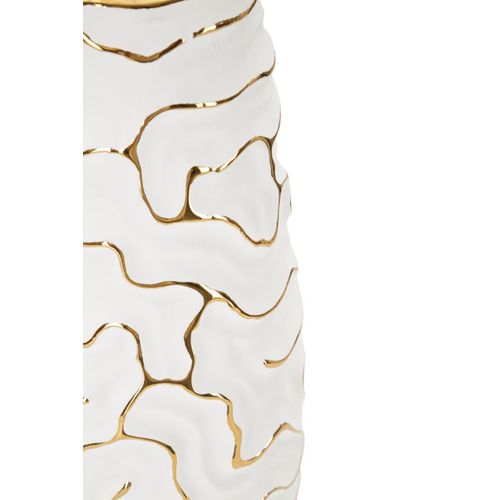 Vase En Céramique Blanc Et Doré Ø12x29,5 Cm Décoration Moderne