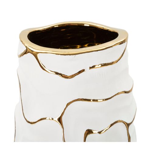 Vase En Céramique Blanc Et Doré Ø12x29,5 Cm Décoration Moderne
