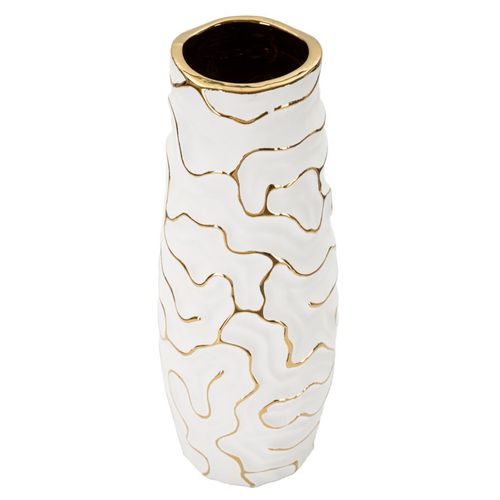 Vase En Céramique Blanc Et Doré Ø12x29,5 Cm Décoration Moderne